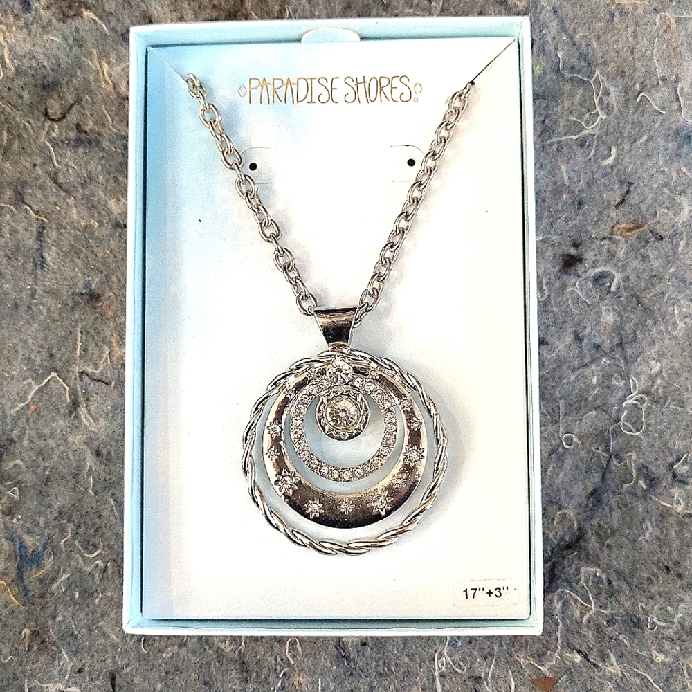 Brighton silver plated Halo Swing Necklace-Retired, w/ crystals, 17"× 3" chain